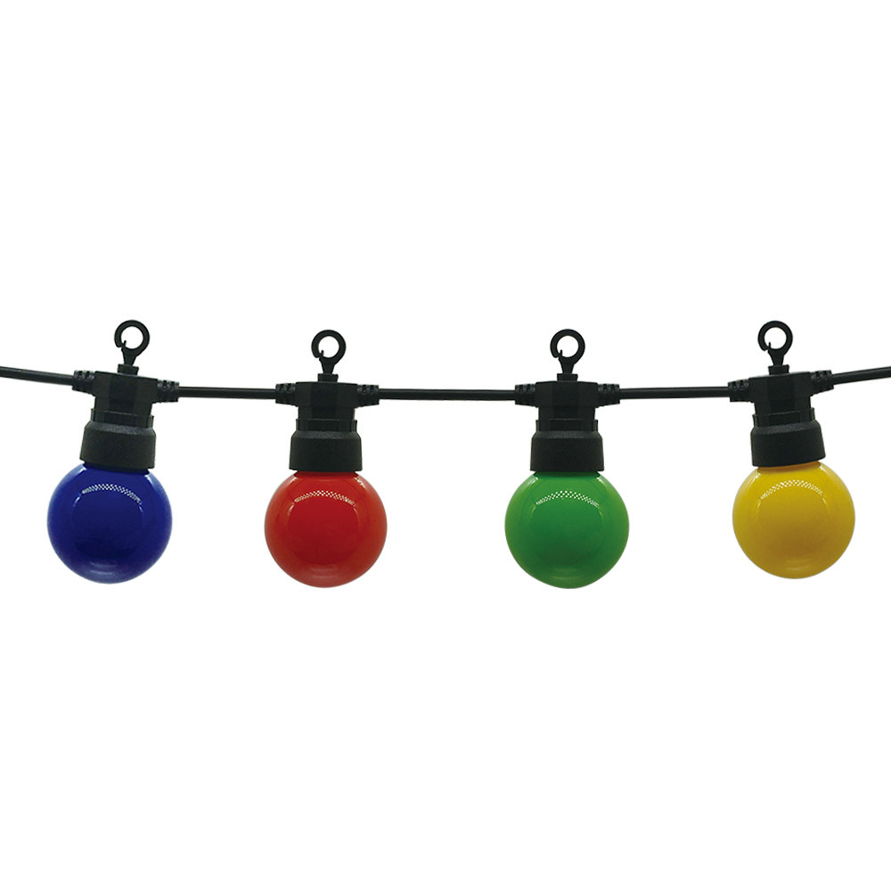 Черен Outdoor String Light Colorful Bulbs 20pc 10M + 3M Кабел