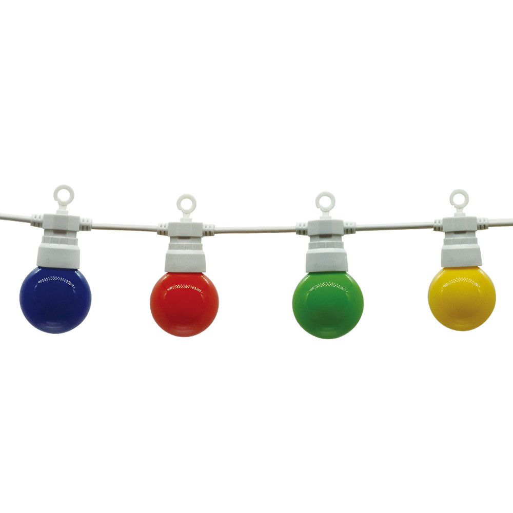 Бял Outdoor String Light Colorful Bulbs 10pc 5M + 3M Кабел