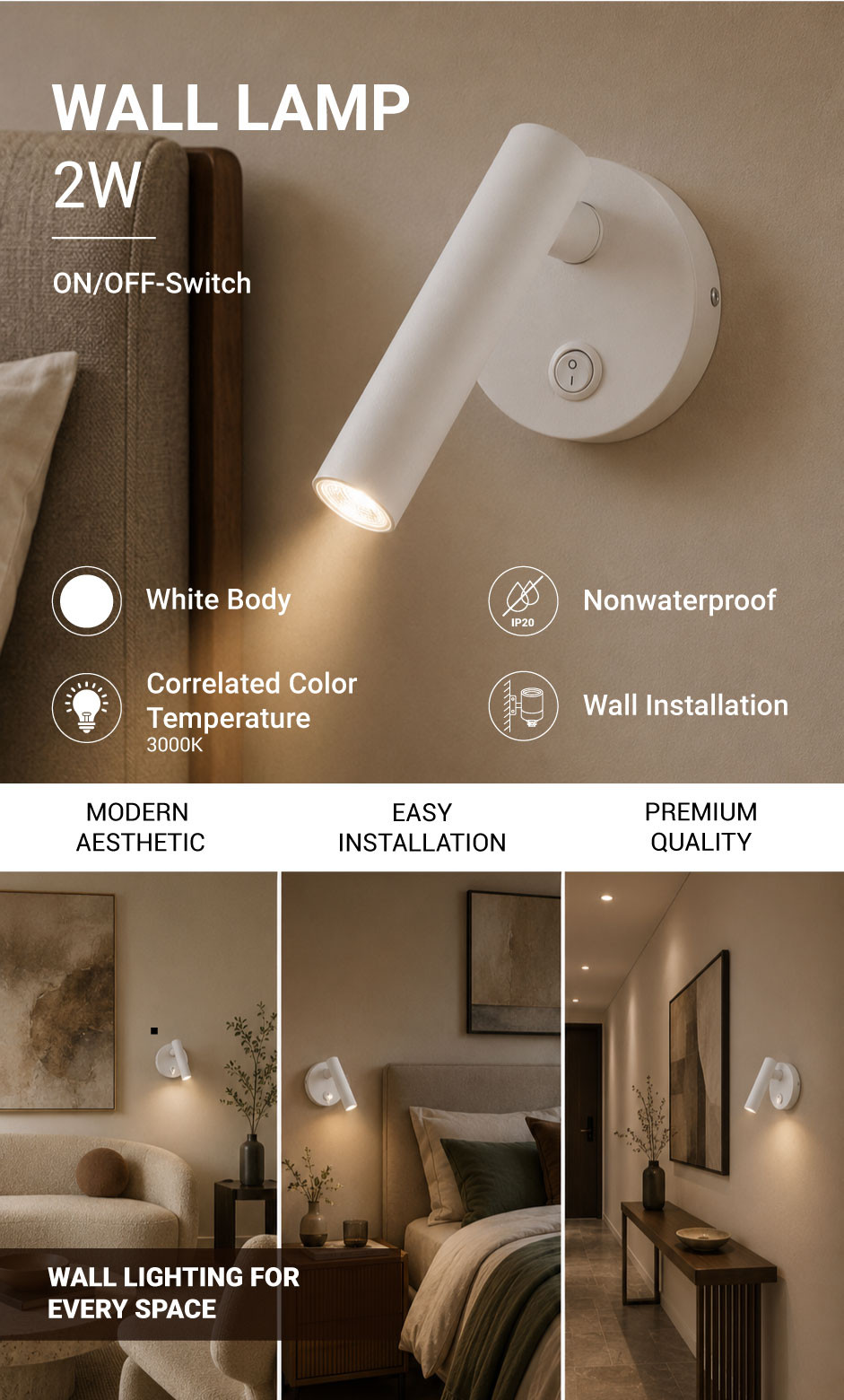 LED Мебелен Осветител 2W с ON/OFF-Switch Бял - Image 2