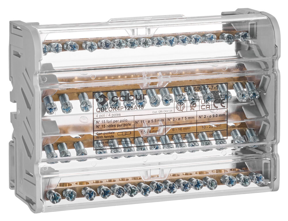 Разпределителен блок 4P, вх. 2x35mm² изх. 2x25+11x6mm², 125A