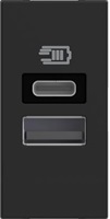 Розетка 2xUSB за зареждане тип A+C 3A 15W 1 мод. цвят Черен /блистер/ Classia Bticino /до изчерпване/