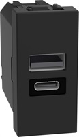 Розетка 2xUSB за зареждане тип A+C PD 20W 1 мод. цвят Черен /блистер/ Classia Bticino