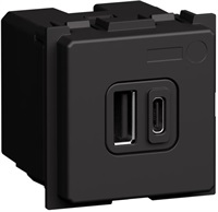 Розетка 2xUSB за зареждане тип A+C PD 20W 2 мод. цвят Черен /блистер/ Classia Bticino