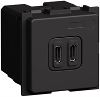 Розетка 2xUSB за зареждане тип C+C PD 20W 2 мод. цвят Черен /блистер/ Classia Bticino