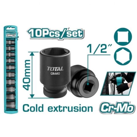 Комплект шестостенни ударни вложки TOTAL, CrMo, 1/2", 10 части