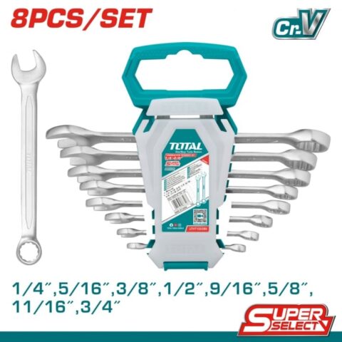 Комплект комбинирани ключове, иночви, TOTAL INDUSTRIAL, SW 1/4"-3/4", 8 части
