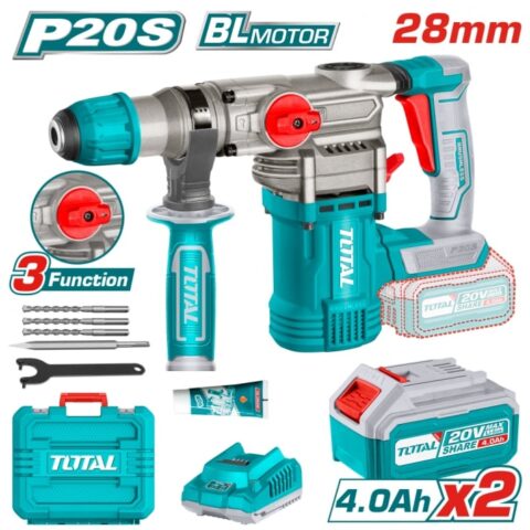 Акумулаторен безчетков перфоратор TOTAL INDUSTRIAL, SDS+, 4.5 J, 20 V, 2 x 4 Ah