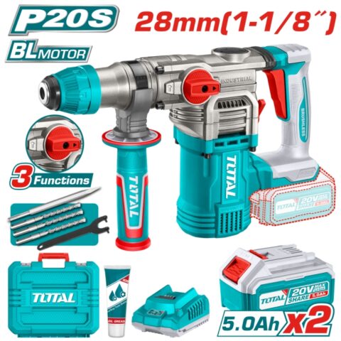 Акумулаторен безчетков перфоратор TOTAL INDUSTRIAL, SDS+, 4.5 J, 20 V, 2 x 5 Ah