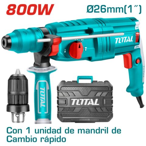 Електрически перфоратор с допълнителен патронник TOTAL, куфар, SDS+, 800 W