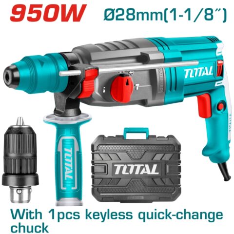 Електрически перфоратор с допълнителен патронник TOTAL Industrial, куфар, SDS+, 950 W