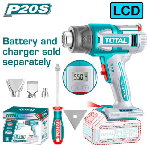 Акумулаторен пистолет за горещ въздух TOTAL INDUSTRIAL, LCD, 20 V, без батерия