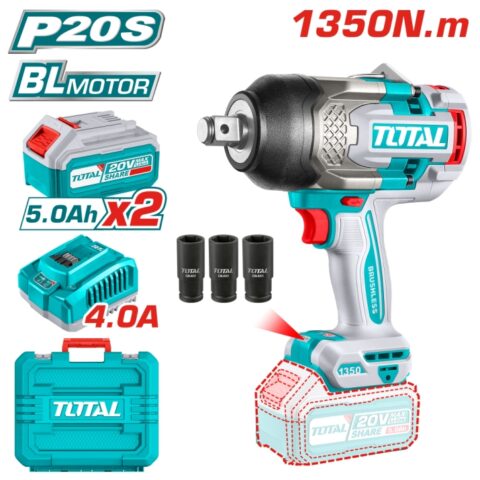 Акумулаторен ударен безчетков гайковерт TOTAL INDUSTRIAL, 3/4", 20 V, 1350 Nm, 2 x 5 Ah
