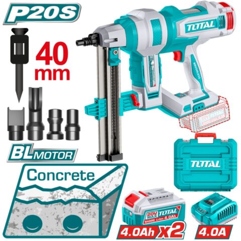 Акумулаторен такер за бетон TOTAL INDUSTRIAL, 20 V, 15 - 40 мм, 2 x 4 Ah