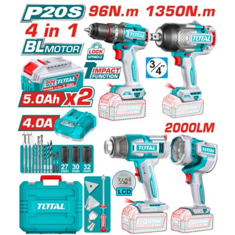 Комплект акумулаторни инструменти TOTAL TOSLI250608E, 20 V, 2 x 5 Ah