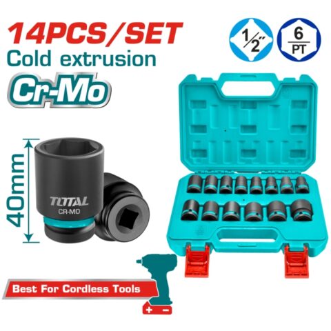 Комплект шестостенни ударни вложки TOTAL INDUSTRIAL, 1/2", 14 части