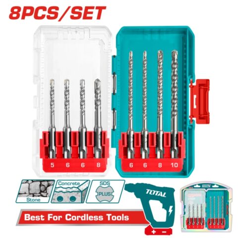 Комплект свредла за бетон TOTAL INDUSTRIAL, SDS Plus, 8 бр., Ø5 - Ø10 mm