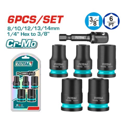 Комплект шестостенни ударни вложки TOTAL INDUSTRIAL, CrMo, 3/8", 6 части