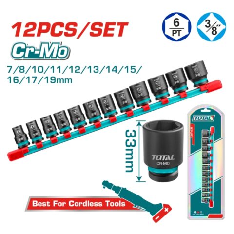 Комплект шестостенни ударни вложки TOTAL INDUSTRIAL, 3/8", 12 части