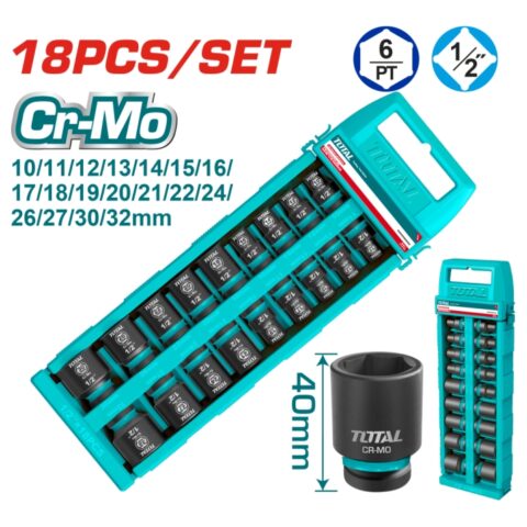 Комплект шестостенни ударни вложки TOTAL, CrMo, 1/2", 18 части