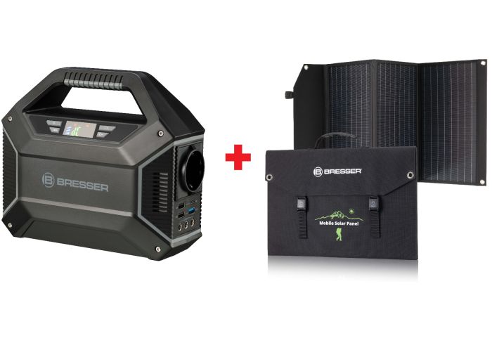 Комплект BRESSER Портативно захранване 100W + Преносим слънчев панел 90W